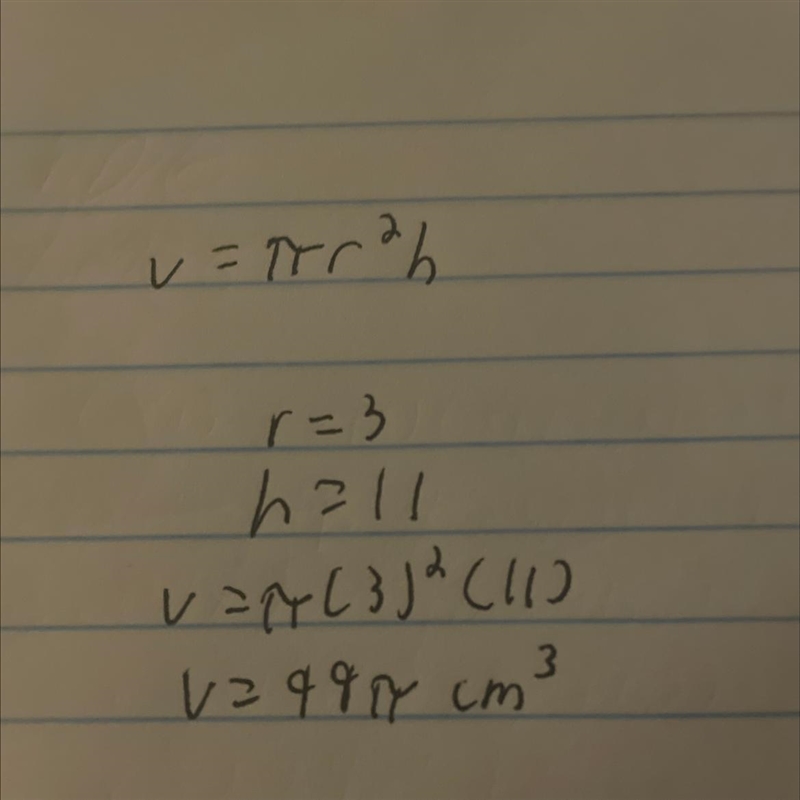 Jun 07, 7:1 What is the volume of a cylinder, in cubic centimeters, with a height-example-1