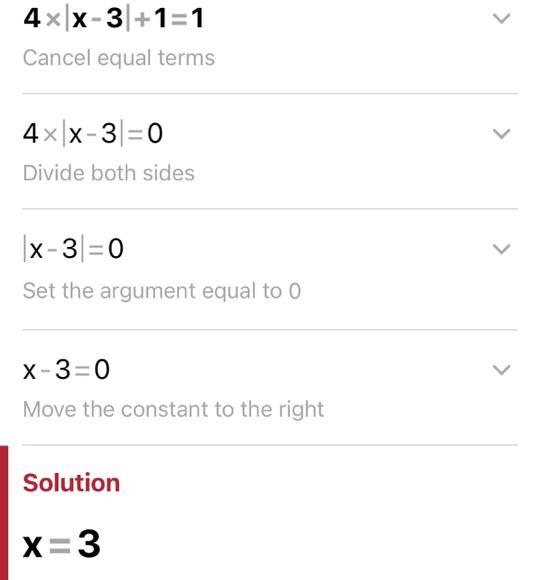 Select the correct answer. What is the solution to 4|x − 3| + 1 = 1?-example-1