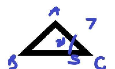 For △ABC find the length of AB if AC=7, BC=5, and m∠C=20. Round your answer to the-example-1