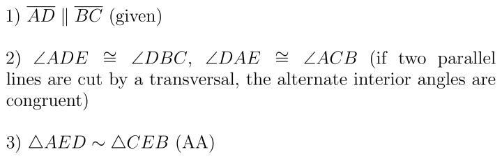 Given AD parallel to BC Prove AED~CEB use geometry proof please-example-1