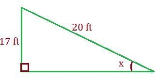 The wheel chair ramp at a local arena has a ramp length of 20 feet and a rise of 17 inches-example-1