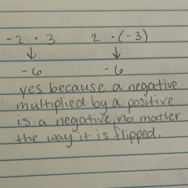 Do the expressions (-2)(3) and (2)(-3) have the same value? Show your thinking .-example-1