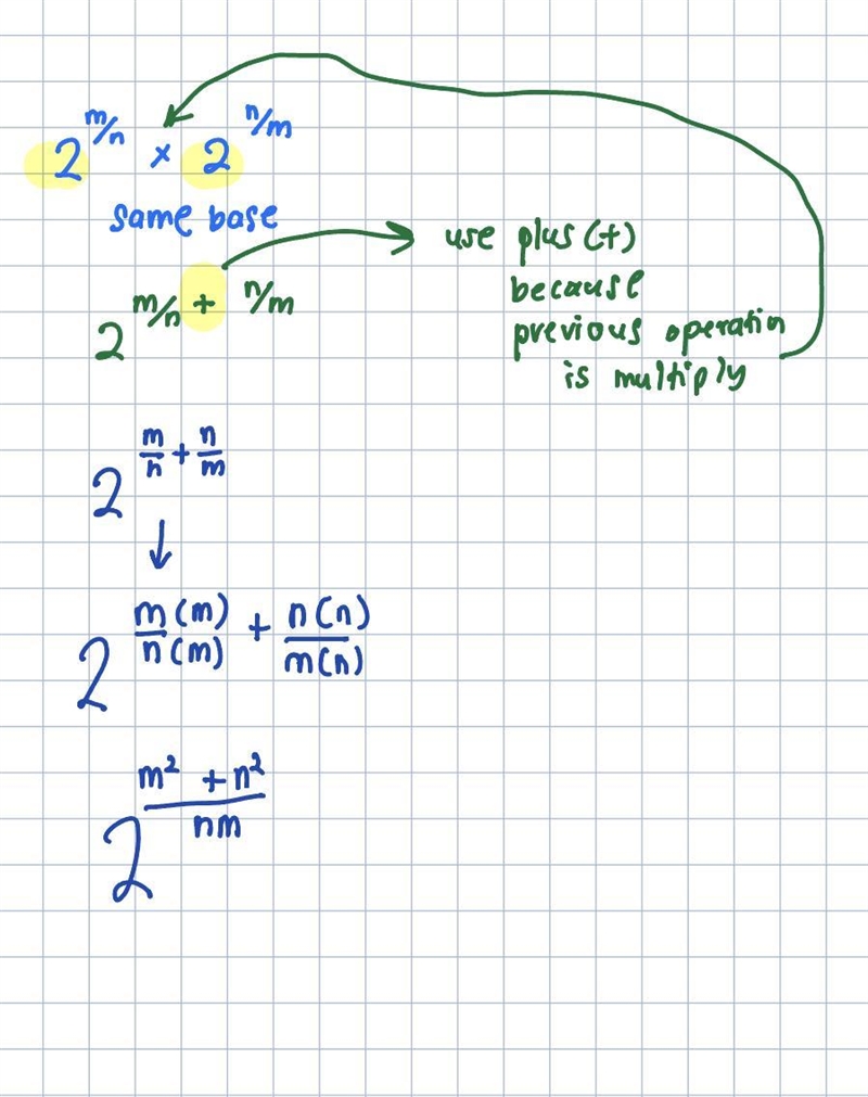 Simplify the expression 2^m/n * 2^n/m-example-1