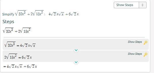 Simplify √32x³ +2√18x²-example-1