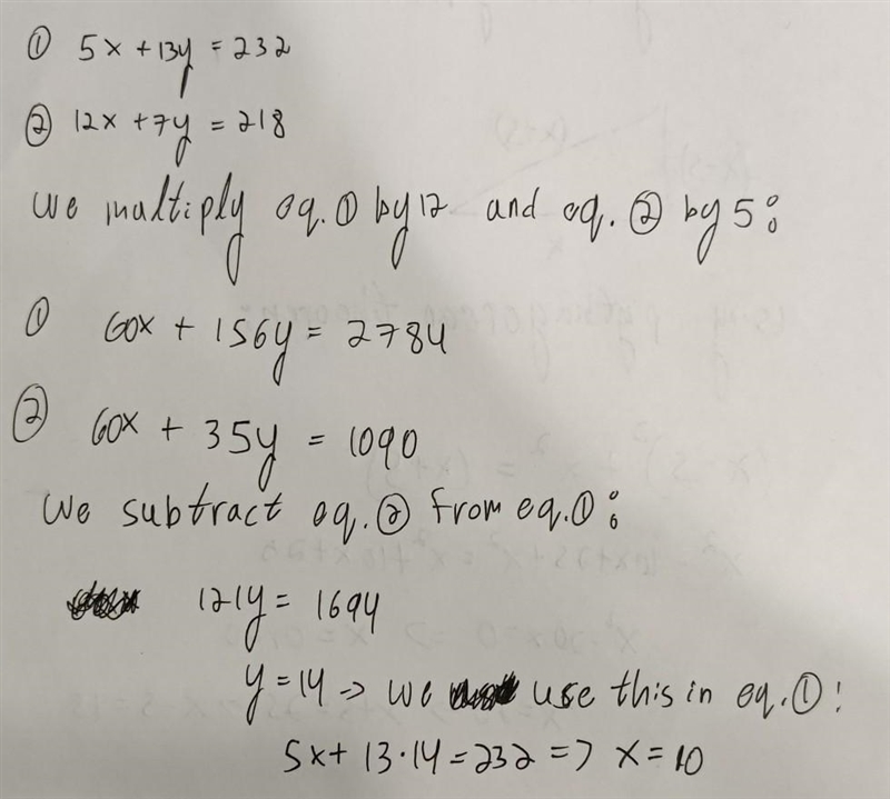 5x + 13y=232 12x + 7y= 218-example-1