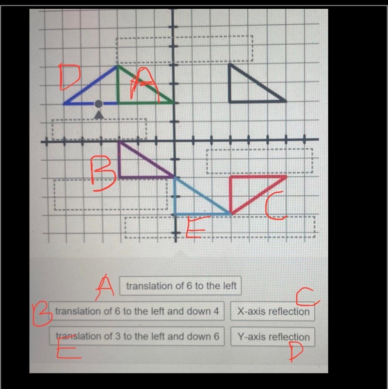 The black triangle in the first quadrant is the original figure. Label each other-example-1