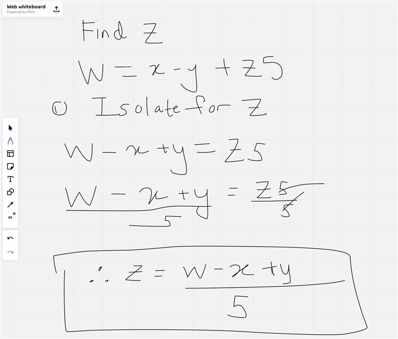 Solve for Z. W= x-y+z 5-example-1