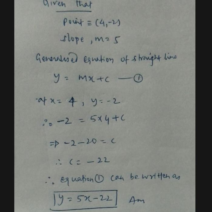 Write the equation of a line in point-slope form that passes through the point (4, -2) and-example-1