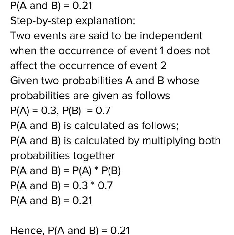 Calculate each probability, given that P(A) = 0.5, P(B) = 0.4 and P(A and B) = 0.1. P-example-1