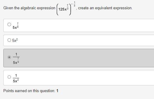 Given the algebraic expression the quantity 125 times x to the seven-thirds power-example-1