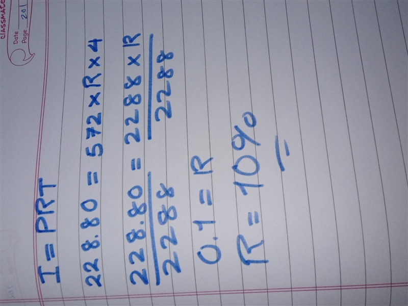 What is the interest rate if a principal of $572 earns $228.80 in interest in four-example-1