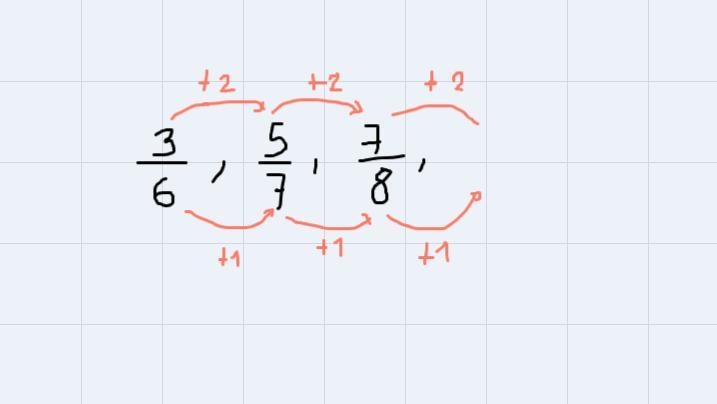 Use inductive reasoning to find the next number in the pattern: 3 / 6 , 5 / 7, 7 / 8, ____.-example-1