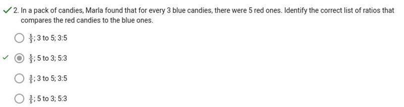 In a pack of candies, Marla found that for every 3 blue candies, there were 5 red-example-1