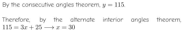 In the figure below, k || l and m || n. Find the values of y and x.-example-1