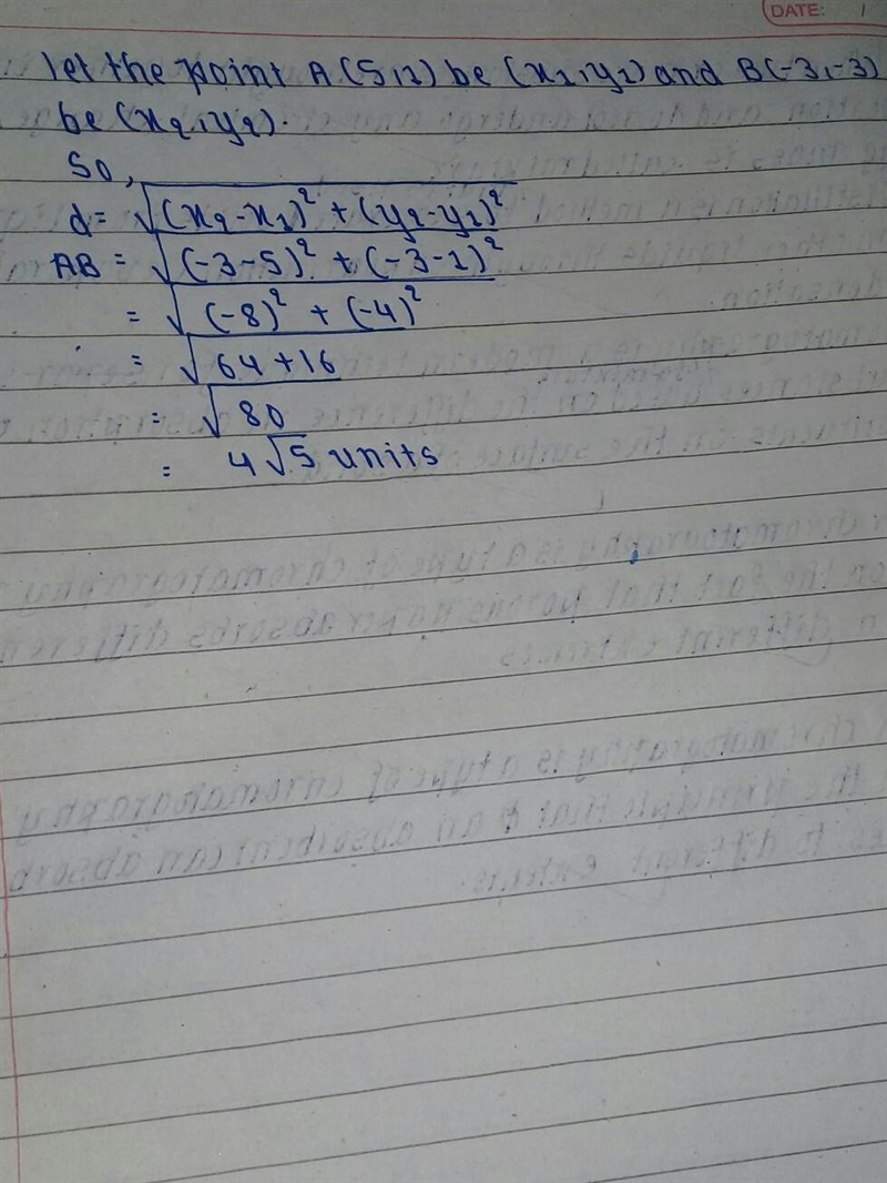 Find the distance between the two points on a coordinate A(5, 1) B(-3,- 3)-example-1