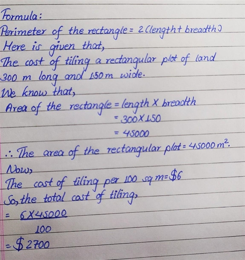 Find the cost of tiling a rectangular plot of land 300m long and 150m wide at the-example-1