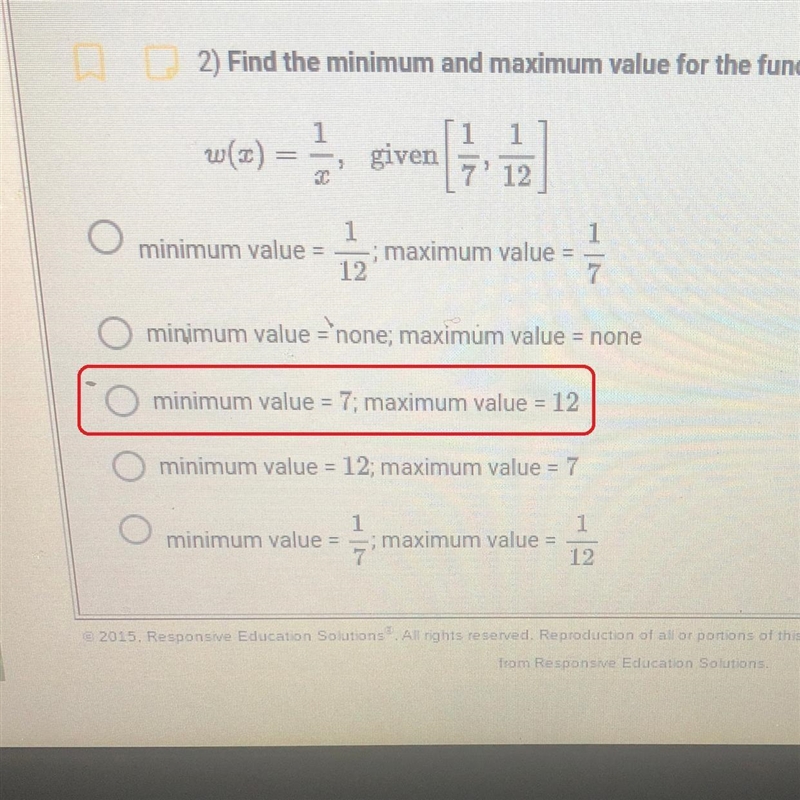 Find the minimum and maximum value for the function with the given domain interval-example-1