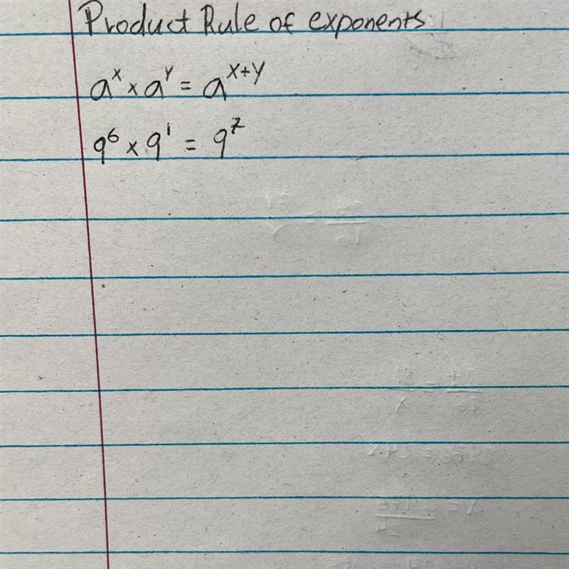 Rewrite the following as single exponent using product rule: 9^6 x 9^1-example-1