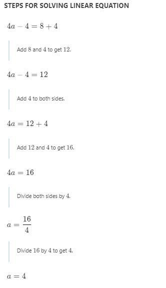 4a -4 = 8 + 4 please show work-example-1