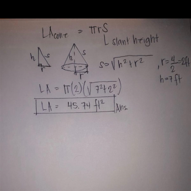 What is the lateral area of the cone-example-1