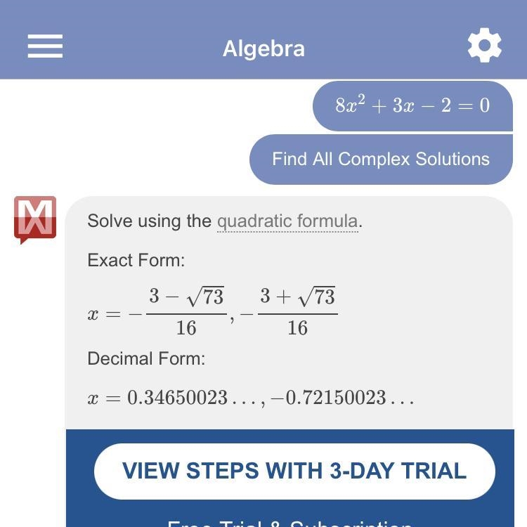 Compute the value of the discriminate and give the number for solutions of the quadratic-example-1