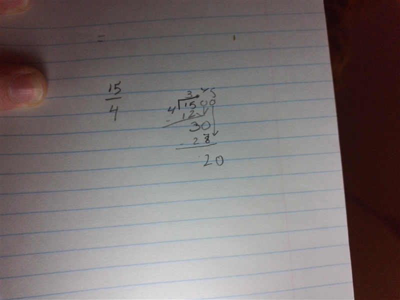 What is 15/4 written as a decimal? O.75 O 3.75 O 15.4 O 4.15-example-1