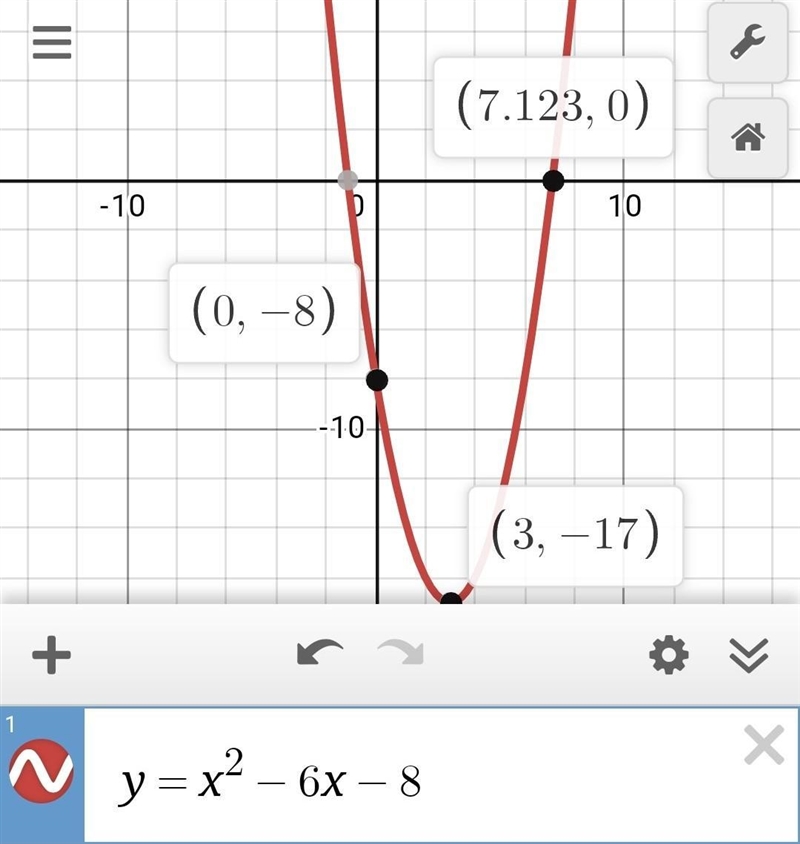 Which quadratic function is best represented by this graph? A.) f(x)=x^2−6x−8 B.) f-example-3