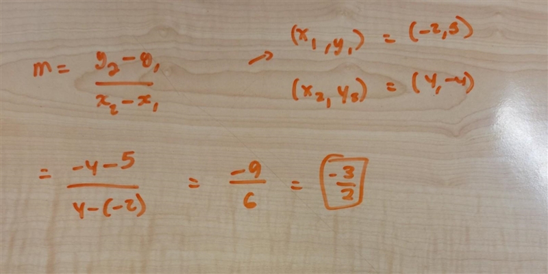 What is the slope of the line containing (-2,5) and (4, -4)? O A. -2 O B. 3 2 O c-example-1