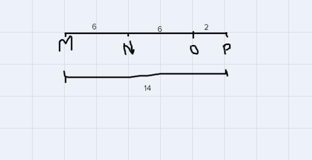 In the figure below, O is between Mand P, and N is the midpoint of MO. If MP = 14 and-example-1