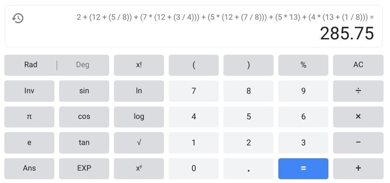 2+ (12 5/8) + 7 ( 12 3/4) +5 (12 7/8) +5 (13) + 4 ( 13 1/8) S= ehh help meh-example-1