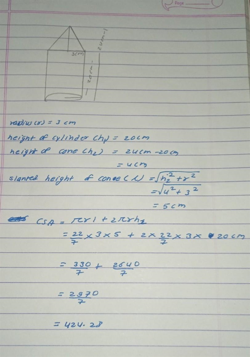 The combined solid made up of a cylinder and a cone . The radius of the base of the-example-1