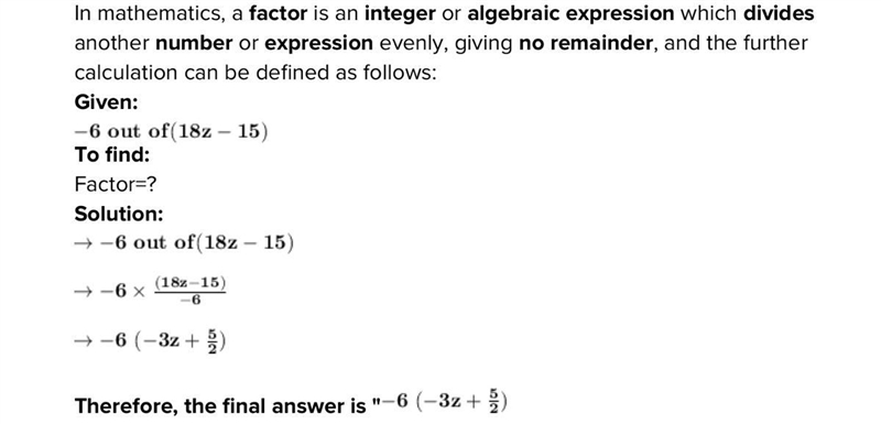 Factor -6 out of 18z-15 due today need help, please-example-1