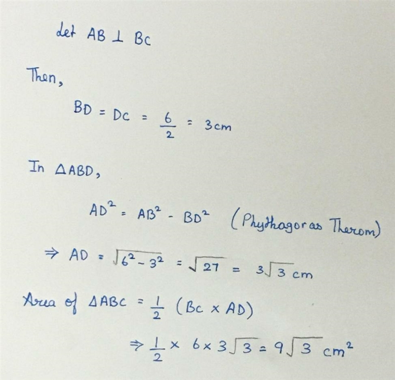 Find the area of an equilateral triangle having each side 6cm ​-example-1