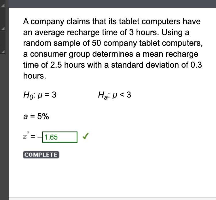 A company claims that its tablet computers have an average recharge time of 3 hours-example-1