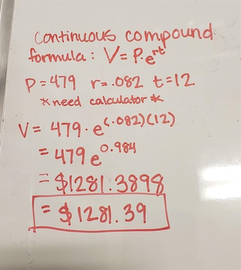 > A person places $479 in an investment account earning an annual rate of 8.2%, compounded-example-1