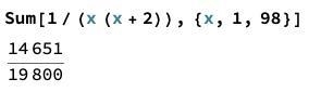 In this problem we evaluate the series: 1/(1x3)+1/(2x4)+1/(3x5)...+1/(98x100) A. Notice-example-1