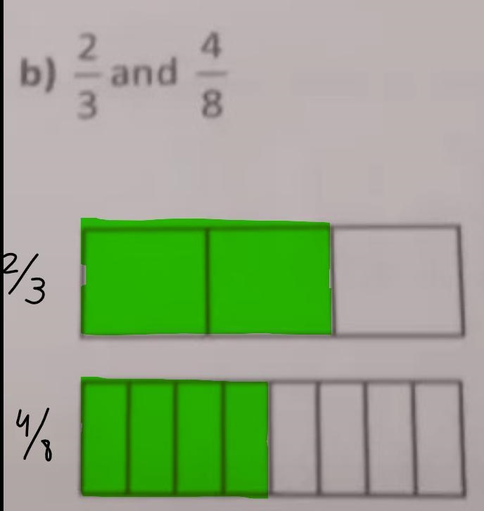 9. Draw diagrams for each pair of fractions. Which pairs are equivalent? Circle them-example-2