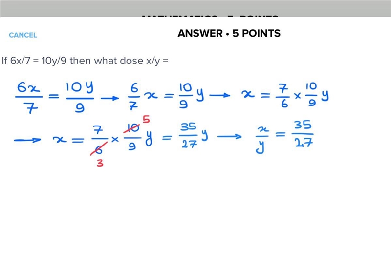 If 6x/7 = 10y/9 then what dose x/y =-example-1