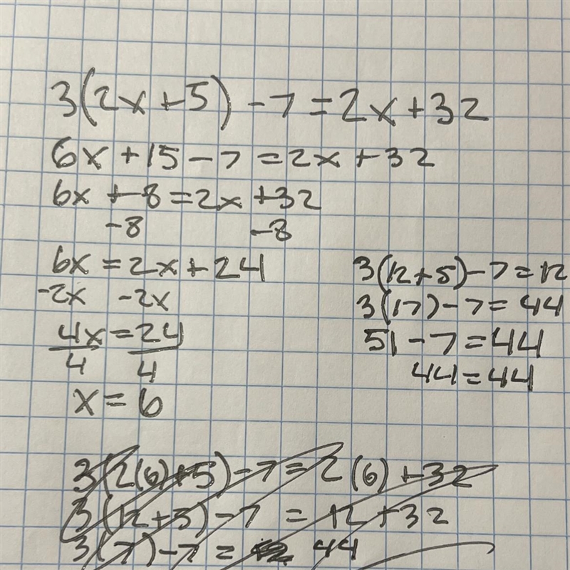 Justify 3(2x + 5) - 7 = 2x + 32-example-1