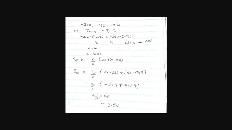 What is the sum of the first 45 terms of the sequence? -282,-266,-250,-234,... S45 =-example-1