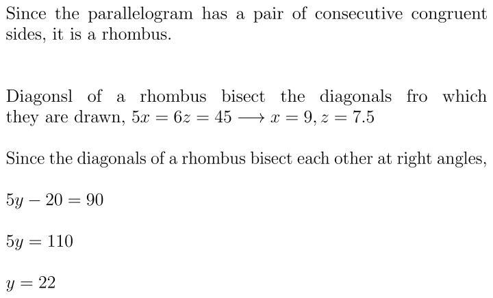 Find the values of the variables for the parallelogram. mZ1 = 5y – 20 X= Y= Z=-example-1