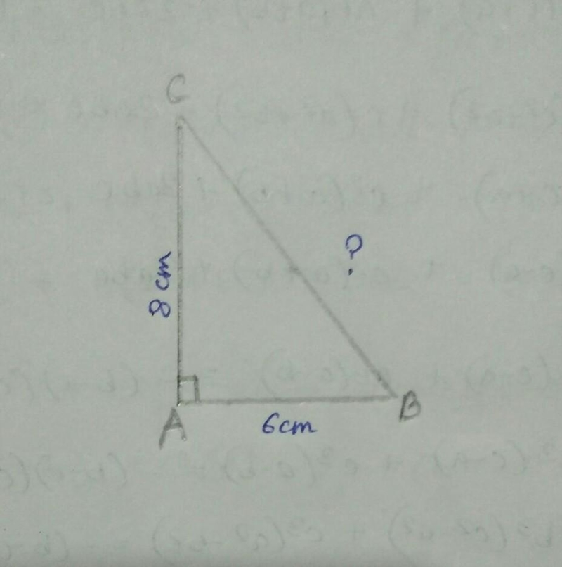 ABC is a triangle, right-angled at A. If AB = 6 and AC = 8, find BC.-example-1