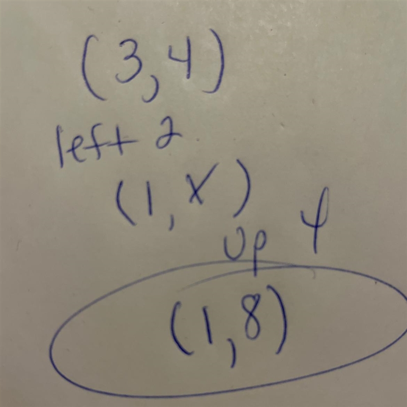 You start at (3, 4). You move left 2 units and up 4 units. Where do you end?-example-1