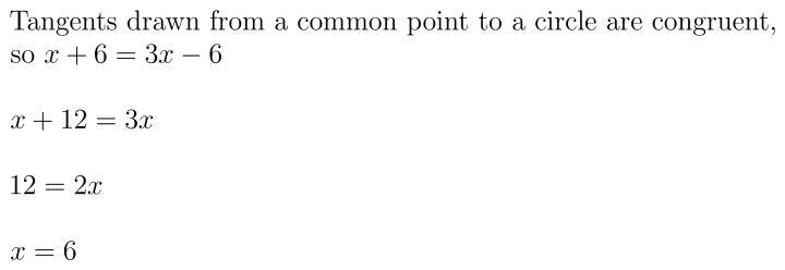 Find the value of x. Assume that lines which appear to be tangent to the circle are-example-1