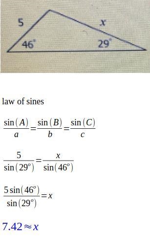 Use the Law of Sines to find the missing side.-example-1