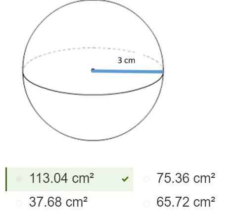 What is the approximate surface area of the figure? Use 3.14 for pi. 65.72 cm² 113.04 cm-example-1