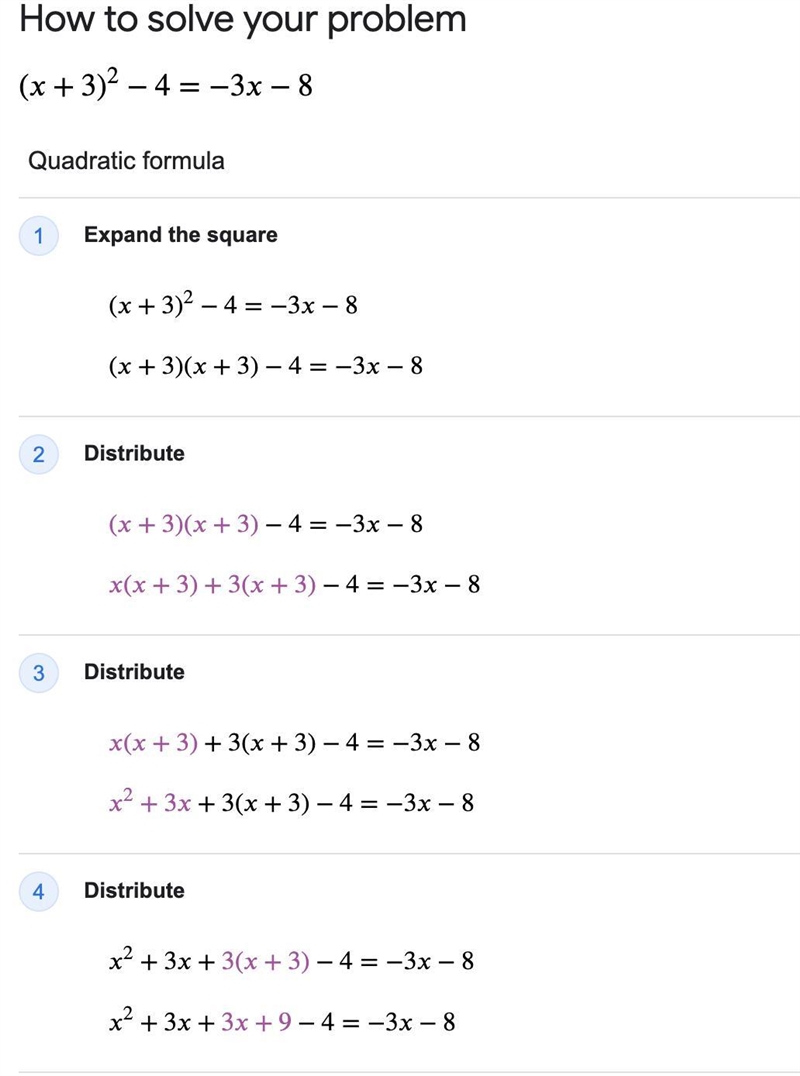 Solve the following algebraically (x+3)^2-4=-3x-8-example-1