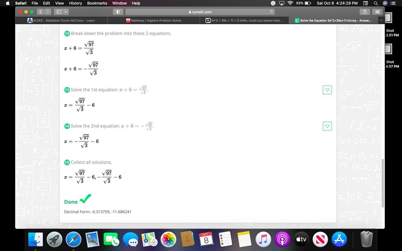 3x^2 + 36x + 11 = 0 Hello, could you please help me factorise this / complete the-example-3