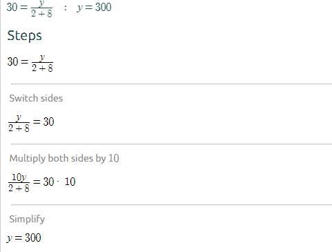 PLS HELP!!! 30 = y/2 + 8 y = ____-example-1