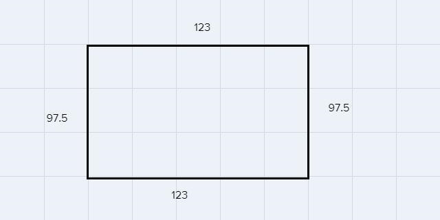 Find the length of fencing required to enclose a yard that is 123x 97 1/2?-example-1